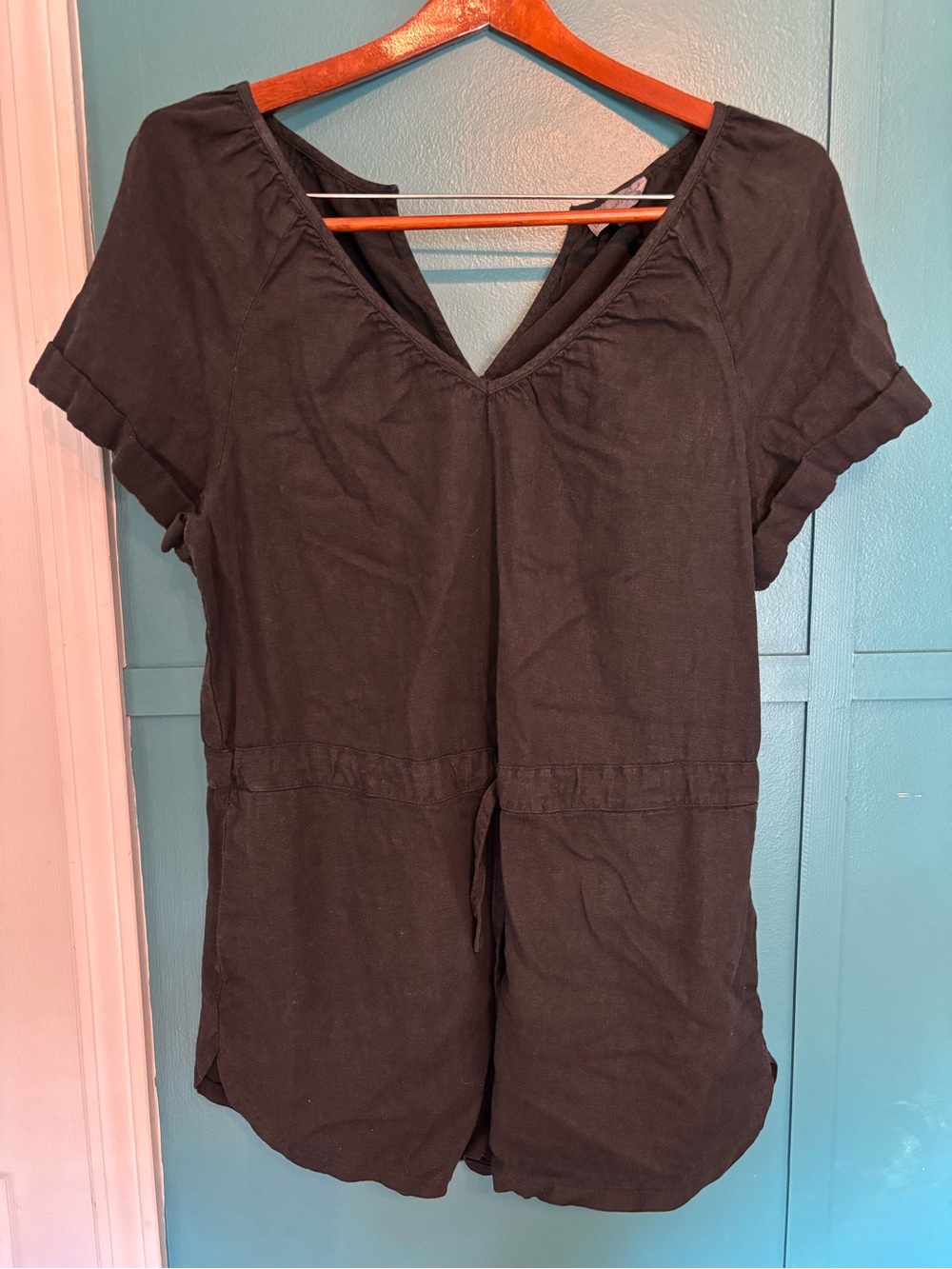 Universal Thread Black V-Neck Short Sleeve Romper Linen Blend Size Small